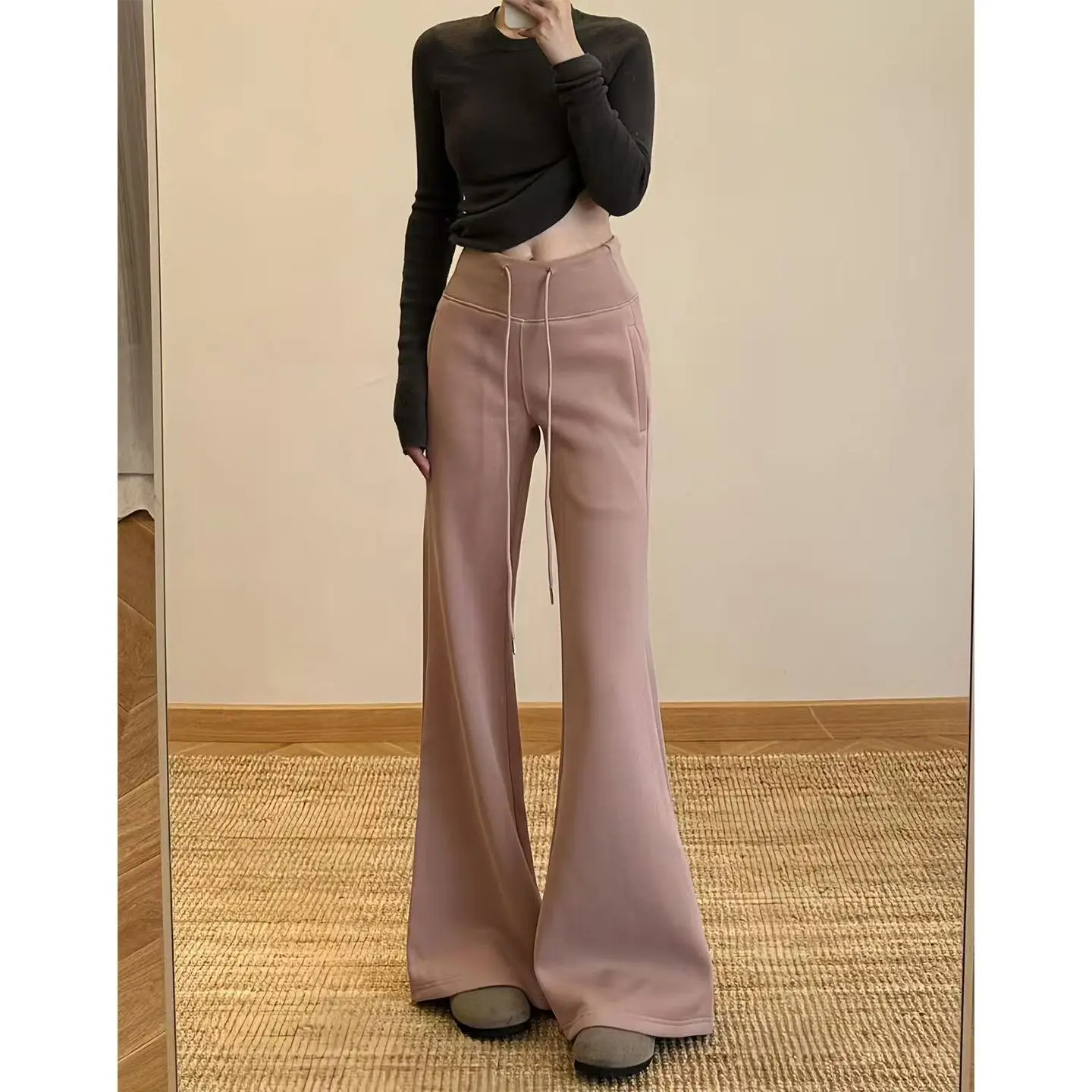 Sports Pants, Micro Flared Pants, 2025 Autumn New Style, Casual, High Waisted, Slim Fit, Slimming and Sporty