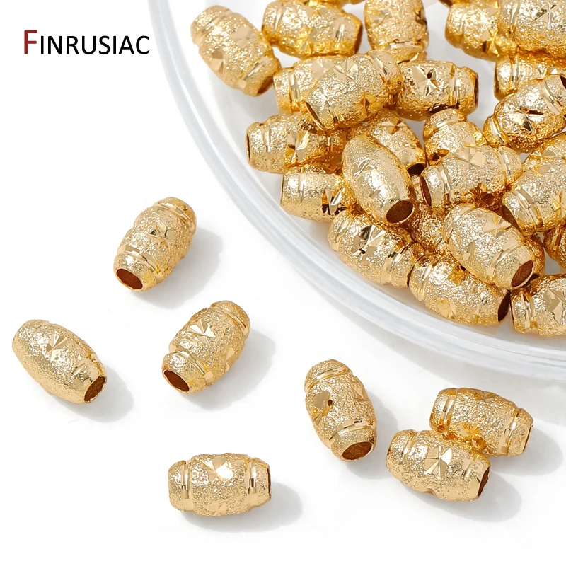 14K Gold Plated Brass Frosted Oval Melon Spacer Beads,Separators Beads For Bracelet Jewelry Making Supplies,DIY Accessories