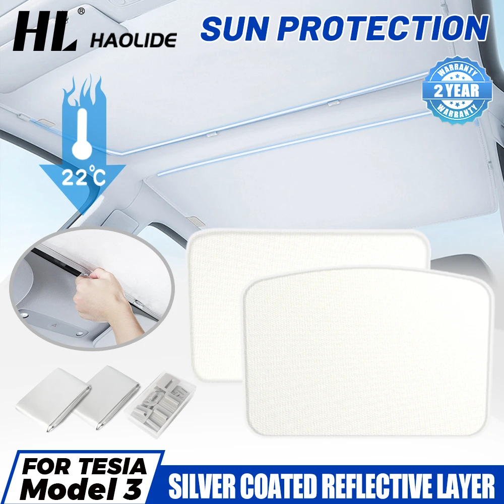 

HL For Tesla Car Sunroof Sunshade For Tesla Model 3 Y 2017-2024 Ice Cloth Buckle Sun Pare Front Rear Skylight