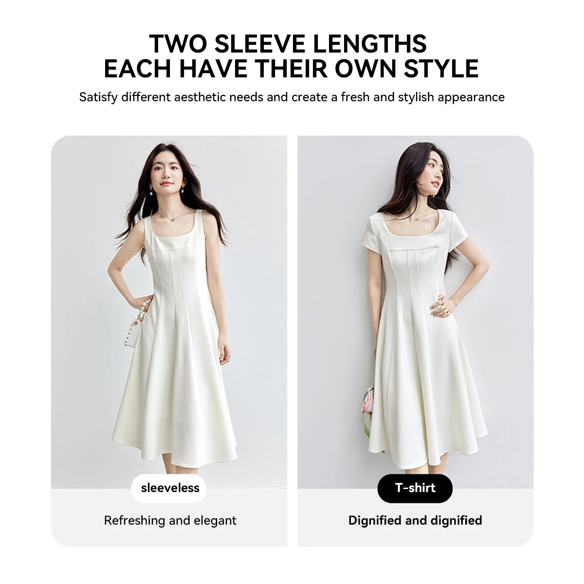 SENTUBILA ผู้หญิงชุดเดรสทรงเอฤดูร้อน 2025 แขนสั้นคอเหลี่ยมสีทึบพับวันหยุดชุดเดรสสำหรับสุภาพสตรีออฟฟิศ Q52LD1948