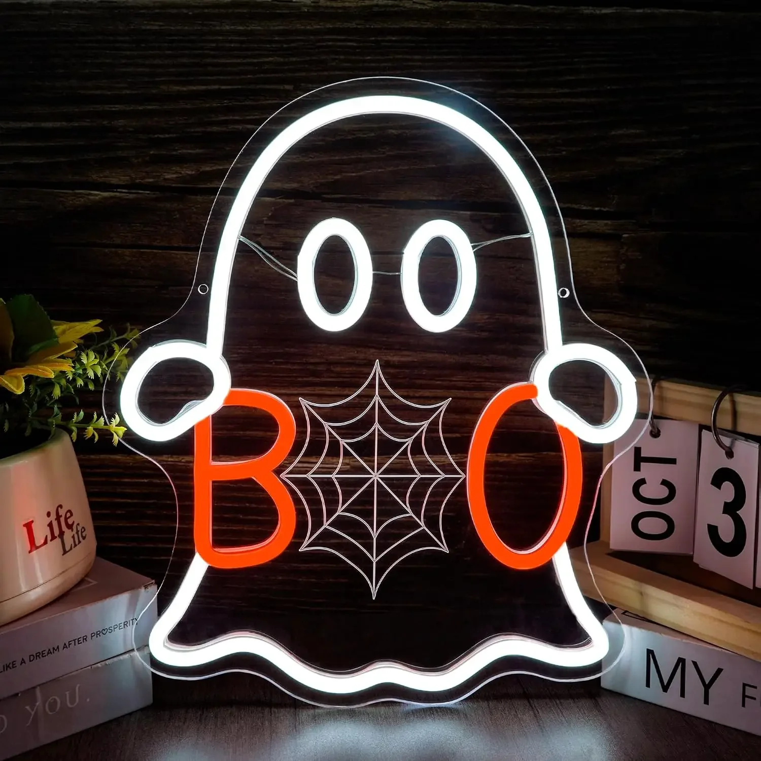 Boo Ghost Neon Sign USB LED Neon Light Halloween Party Bar Gaming Room Classroom Bedroom Aesthetic Decor Night Light Gift