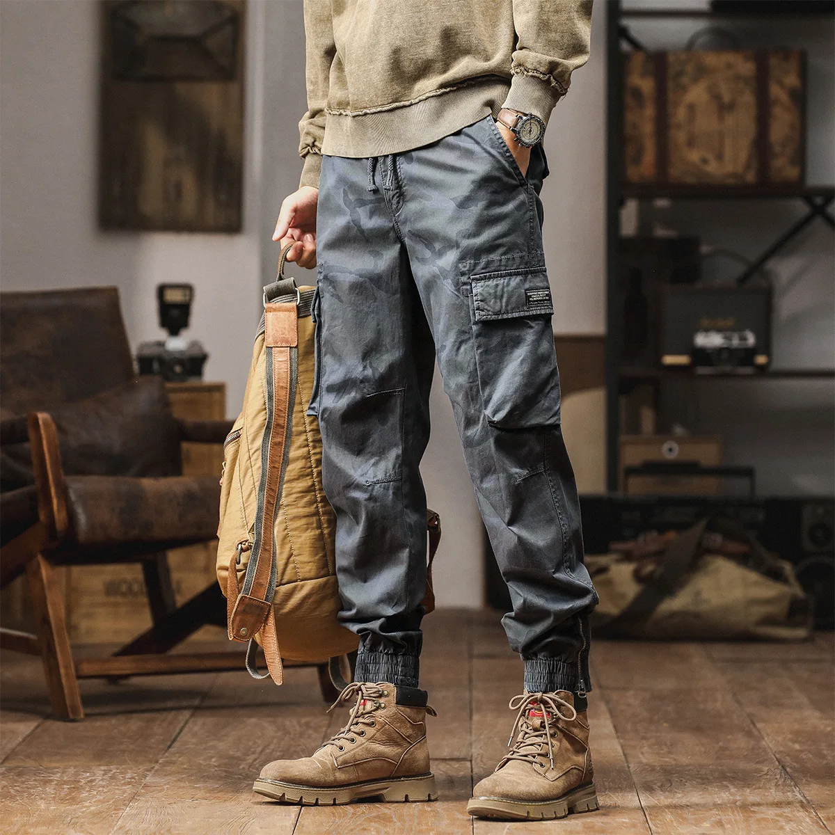6 Pockets Camo Tactical Man Cargo Pants  Streetwear Clothing Joggers Fashion Military Double Waist Trousers Work Pants For Men