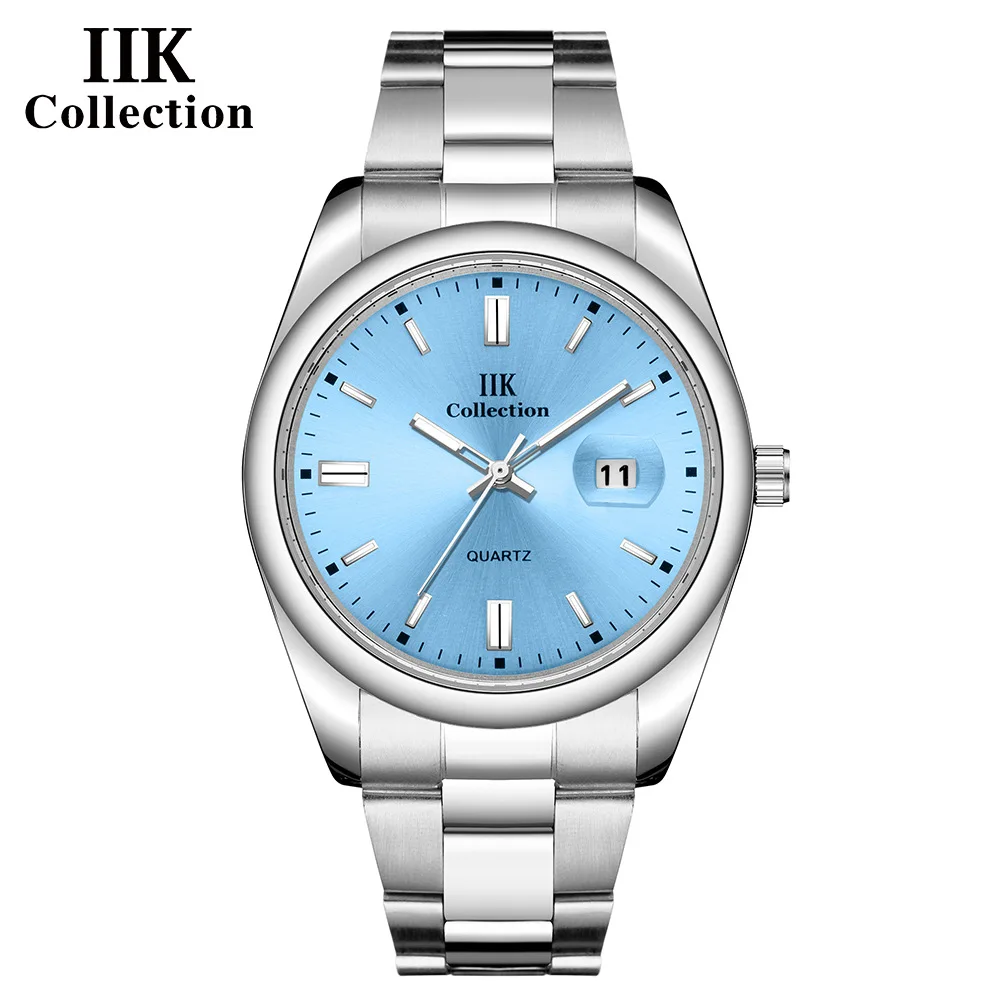 IIK brand watch wholesale stainless steel quartz watch calendar waterproof steel strip men's casual watch