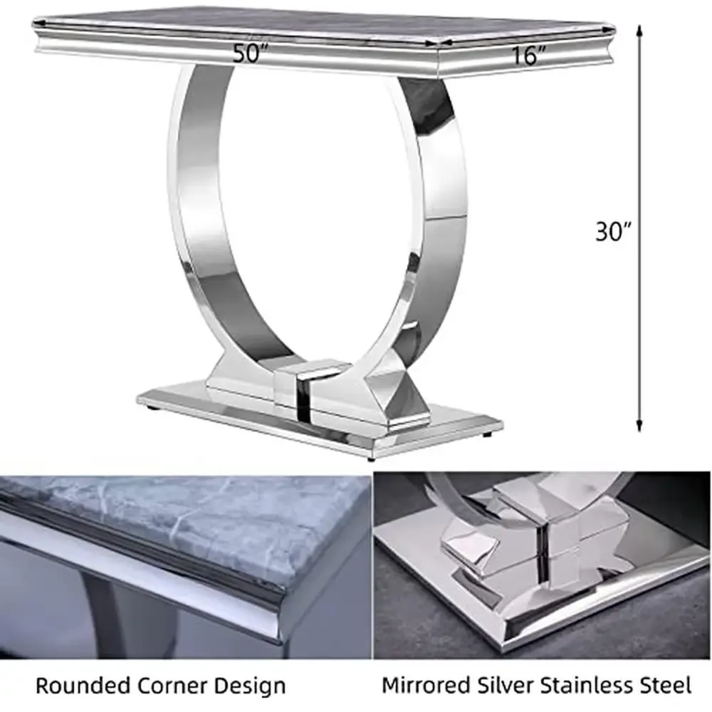 Зеркальный консольный столик, современный диван-стол для прихожей, серебряный узкий стол для прихожей с U-образной основой