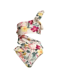 Fashion Colorblock Floral Print Ruffle One-Piece Swimsuit Women's Summer Swiming Suit 2022 Luxury Tie Dye Lace Stripe Cutout