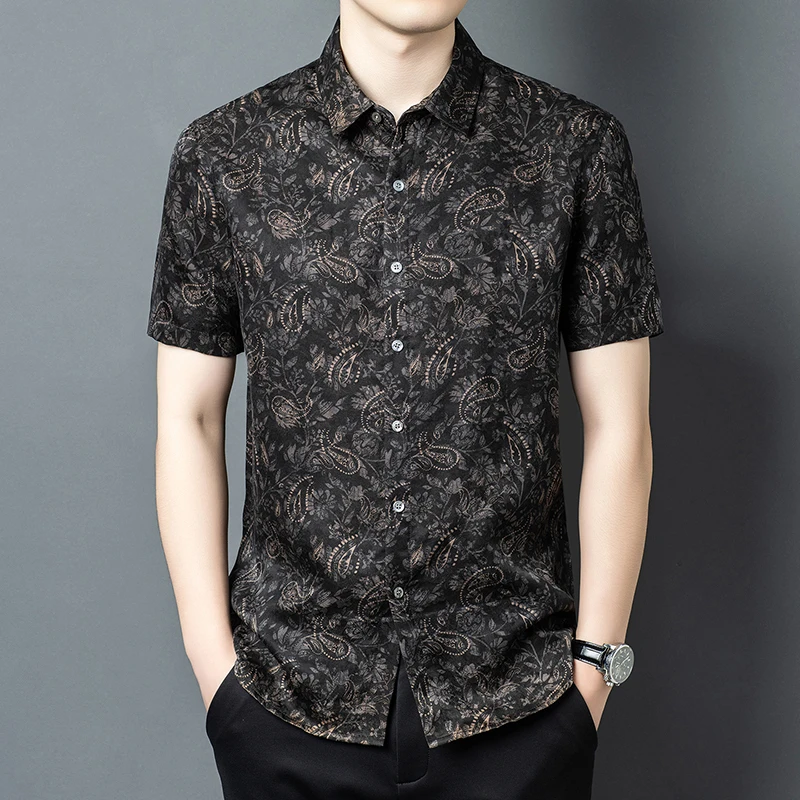 National Style Premium Shirts For Men Short Sleeve Real Silk 100% Summer Top Quality Lightweight Skin-Friendly Camisas De Hombre