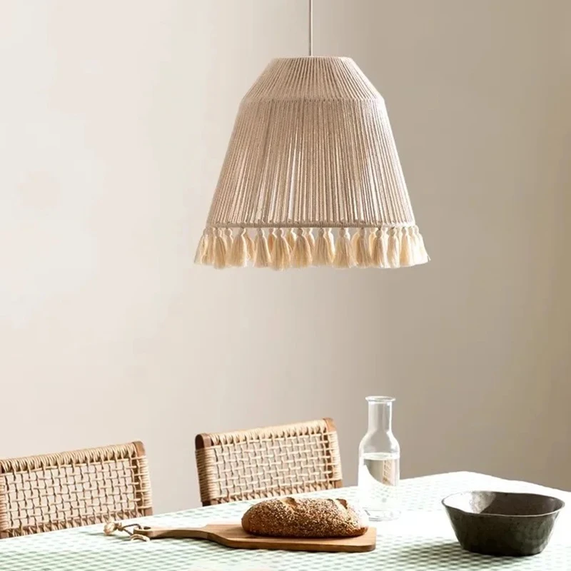 

Japanese Wabi Sabi Rattan Hemp Rope Pendant Lights Living Room Bedroom Decoration Restaurant Handmade Droplight Hanging Lamps