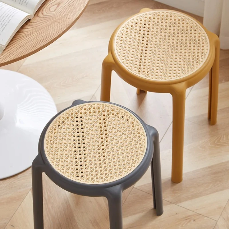 

Nordic Imitation Rattan Stool,Plastic Creative Living Room Round Stool,Home Kitchen Dining Chairs, Outdoor Furniture