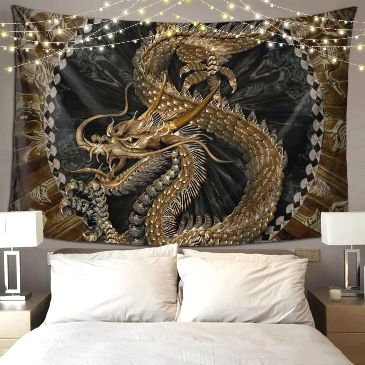 

Китайский традиционный гобелен с золотым драконом, забавный настенный эстетический домашний декор, гобелены для гостиной, спальни, общежития