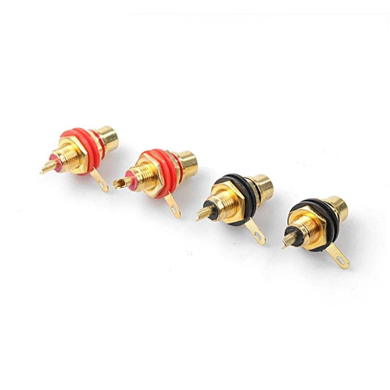 4Pair/8Pcs Gold Plated RCA Jack Connector Panel Mount Chassis Audio Socket Plug Bulkhead With NUT Solder CUP