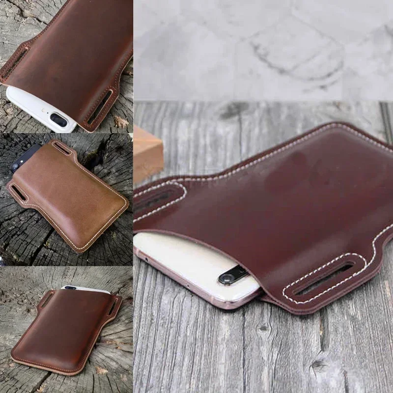 Portable Waist Bag Phone Pouch Attached Belt Plastic Men\'s Wallets Imitation Leather Pocket Holster Outdoor Purse for Men Hike