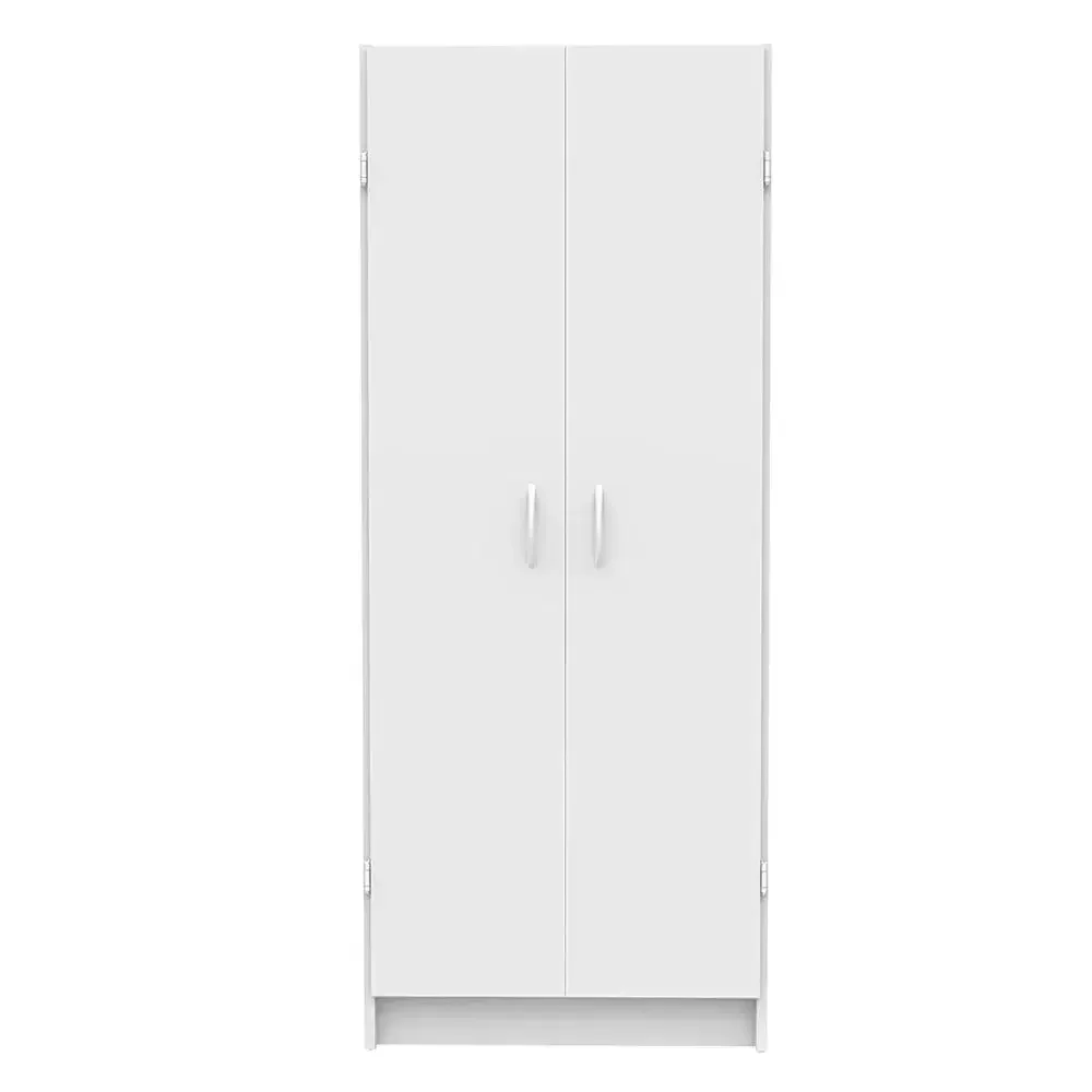 Freestanding White Pantry Cabinet with 2 Doors and Adjustable Shelves for Kitchen or Laundry Storage