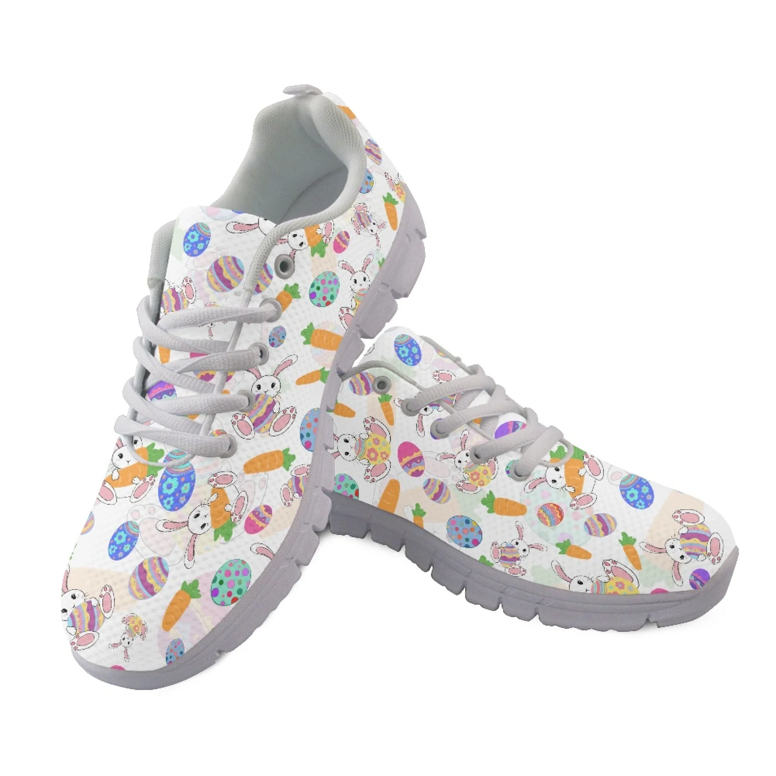 Coloranimal Pastel Bunny Floral Print Breathable Running Sneakers Women Tennis Shoes Sport Shoes for Mens Lady