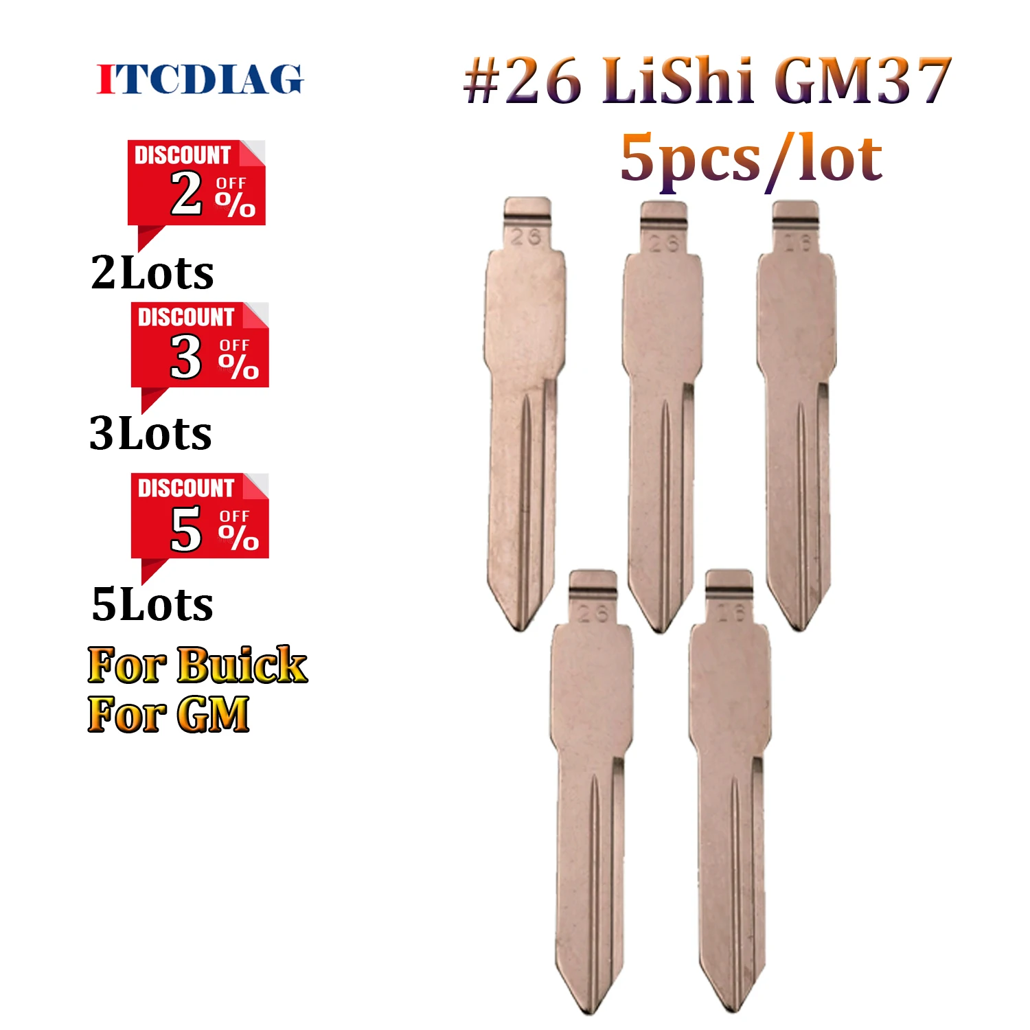 5 Stks/partij 26 #26 Lishi GM37 Voor Gm Voor Buick Schaal Blade Voor Kd Vvdi Afstandsbediening Autosleutel Scheren tanden Blank Gegraveerde Line Blade