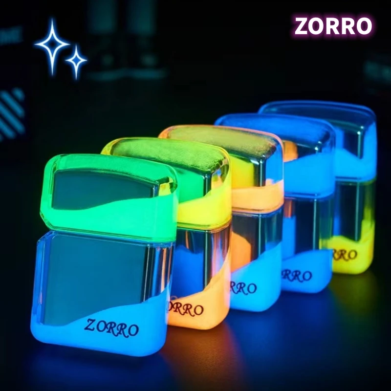 ZORRO Luminous Quicksand Windproof Kerosene Lighter Classic Grinding Wheel Ignite Brilliant Colors Lighters Gadgets Men\'s Gift