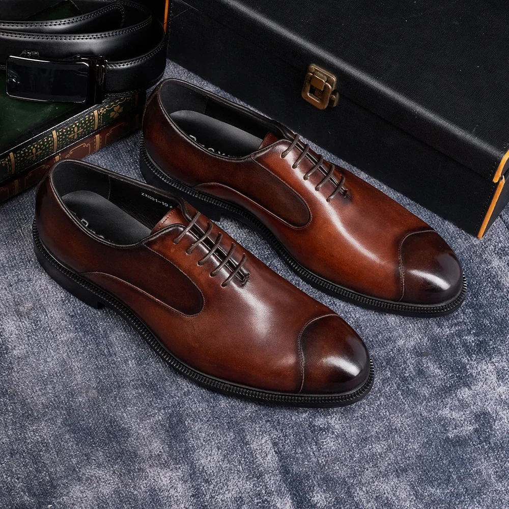 Men's Genuine Cow Leather Oxford Dress Shoes, Height Increase, Formal Lift Brogues, Wedding Suit Shoes, High Quality Elevator