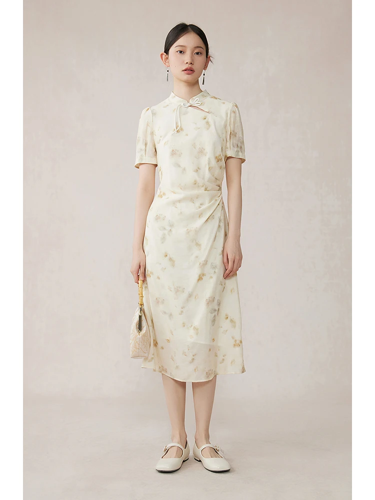 ZIQIAO New Chinese Style Flower Shade  Improved Traditional Cheongsam Dress For Women 2024 Summer New Design Dress 24ZQ92013