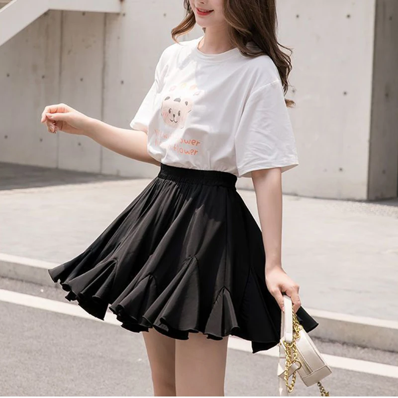 White Ruffles Skirt Women Summer Sexy High Waist Retro A Line Mini Skirt Korean Chic Hot Sweet All Match Ball Gown Skirt