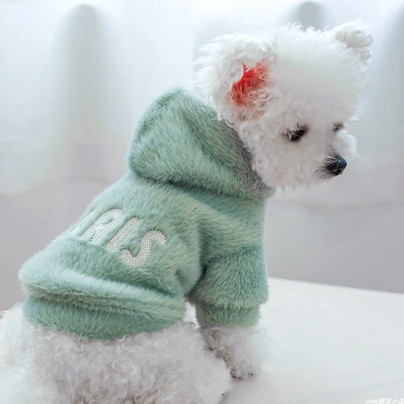 1PC Pet Clothes Spring and Autumn Velvet Green Paris Alphabet Hat Coat Suitable for Small and Medium sized Dogs