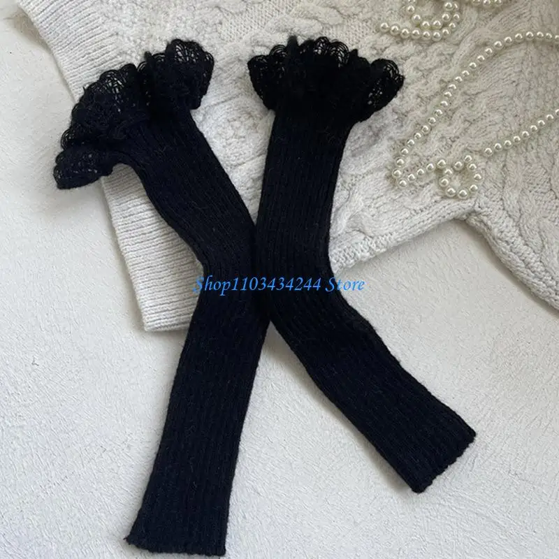

Stylish Sock Sleeve Solid Color Knitted Leg Warmer with Lace Designing, Girls Legwear for Daily and Special Occasion