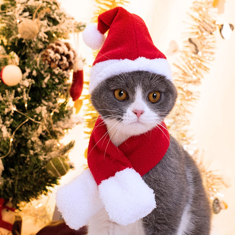 Christmas Pet Hats Cat Dog Puppy Antlered Crown Scarf Headband Cosplay New Year Party Headpiece Dog Cosplay Costume Accessories