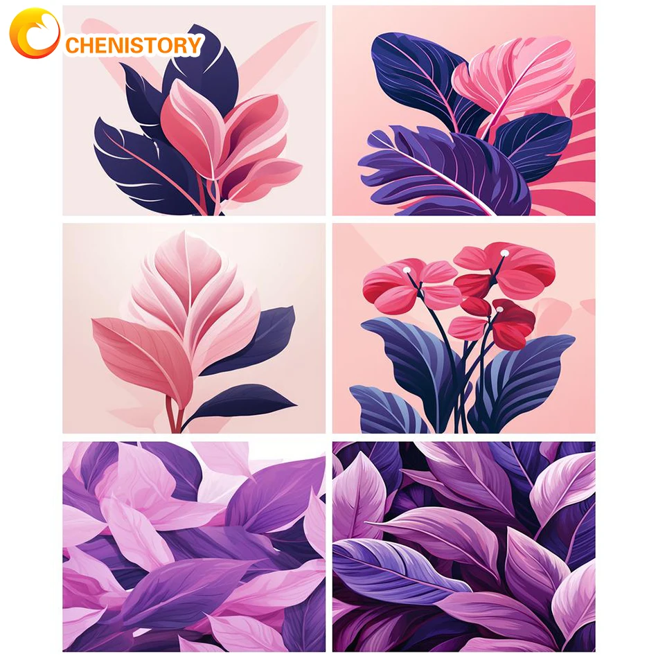 

CHENISTORY Oil Painting By Number Leaf Wall Art Unique Gift DIY Frame Picture By Number Acrylic Canvas For Living Room Decoratio