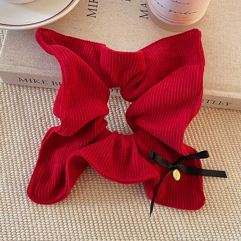 1pc Christmas Red Square Scarf Big Intestine Hairband for Women New Year Ponytail Hair Tie Ankara Red Winter Autumn Hairband - view 5
