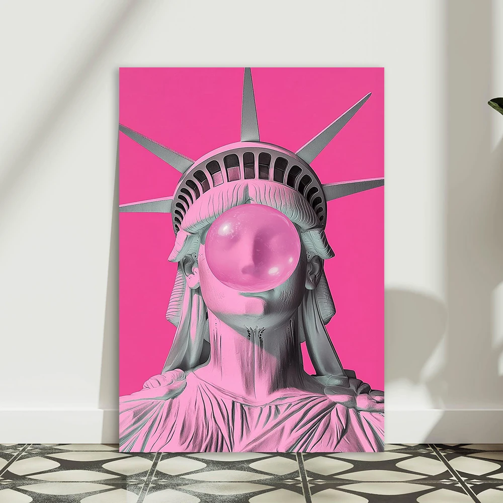 Pink Statue of Liberty Canvas Painting Pop Art Wall Decor Modern Graffiti Prints Urban Pop Street Art Poster New York City Decor