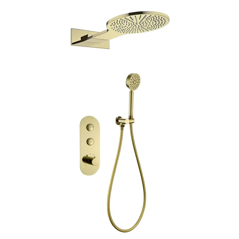 Special Design Golden Brush and Brushed Gold Wall Mounted Concealed Brass Shower Head System Set