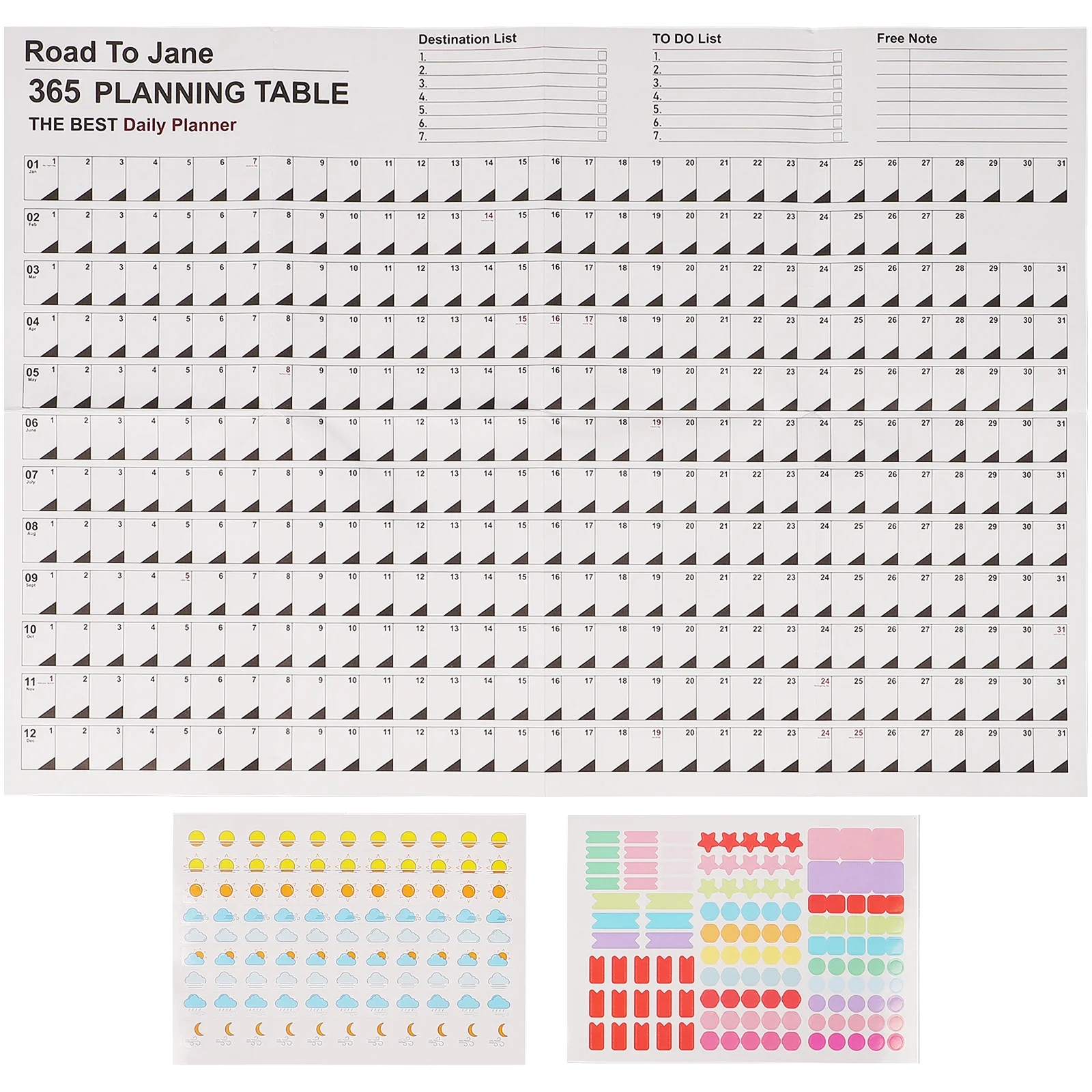 2Pcs Yearly Wall Calendar Decorative Planner Daily Schedule Creative Design for Home Office Yearly Schedule Calendar