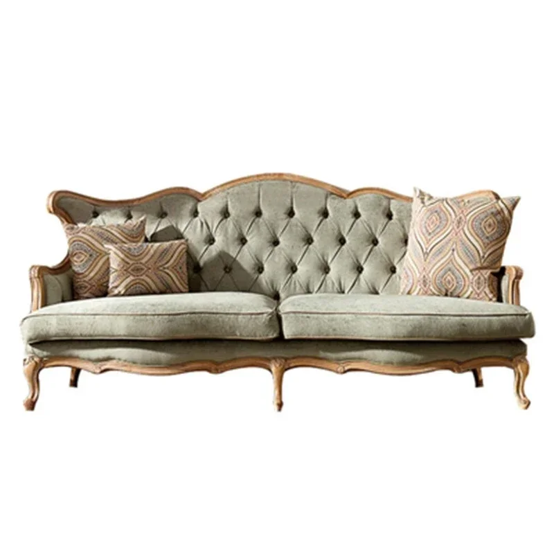 

American Country Solid Wood Retro Sofa European Simple Fabric Sofa Single Double Sofa