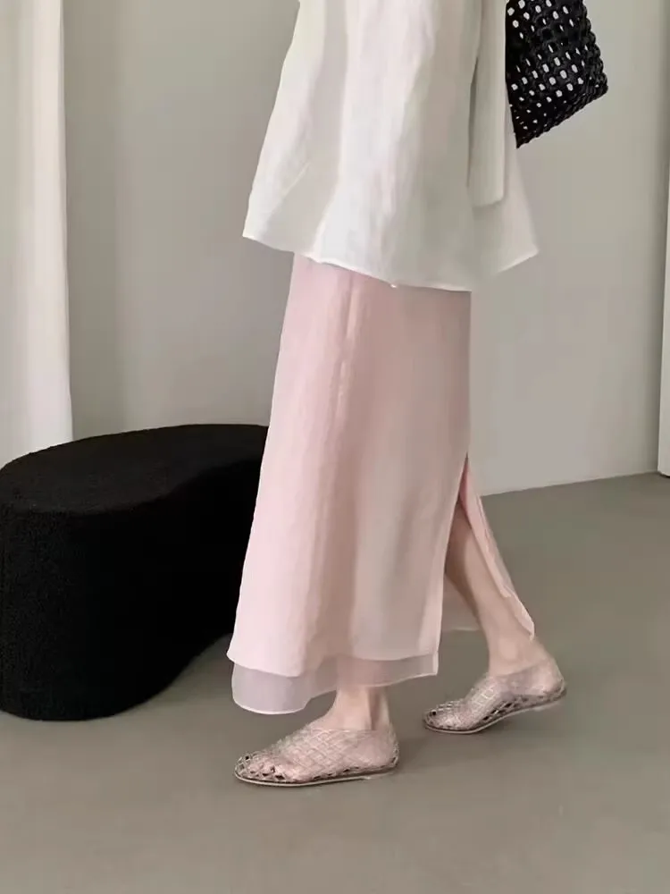 

Pink High Waist Elastic Waist f Skirt Women's Faionable Summer New Sle Large Size Long Skirt Korean Version A-Line Skirt