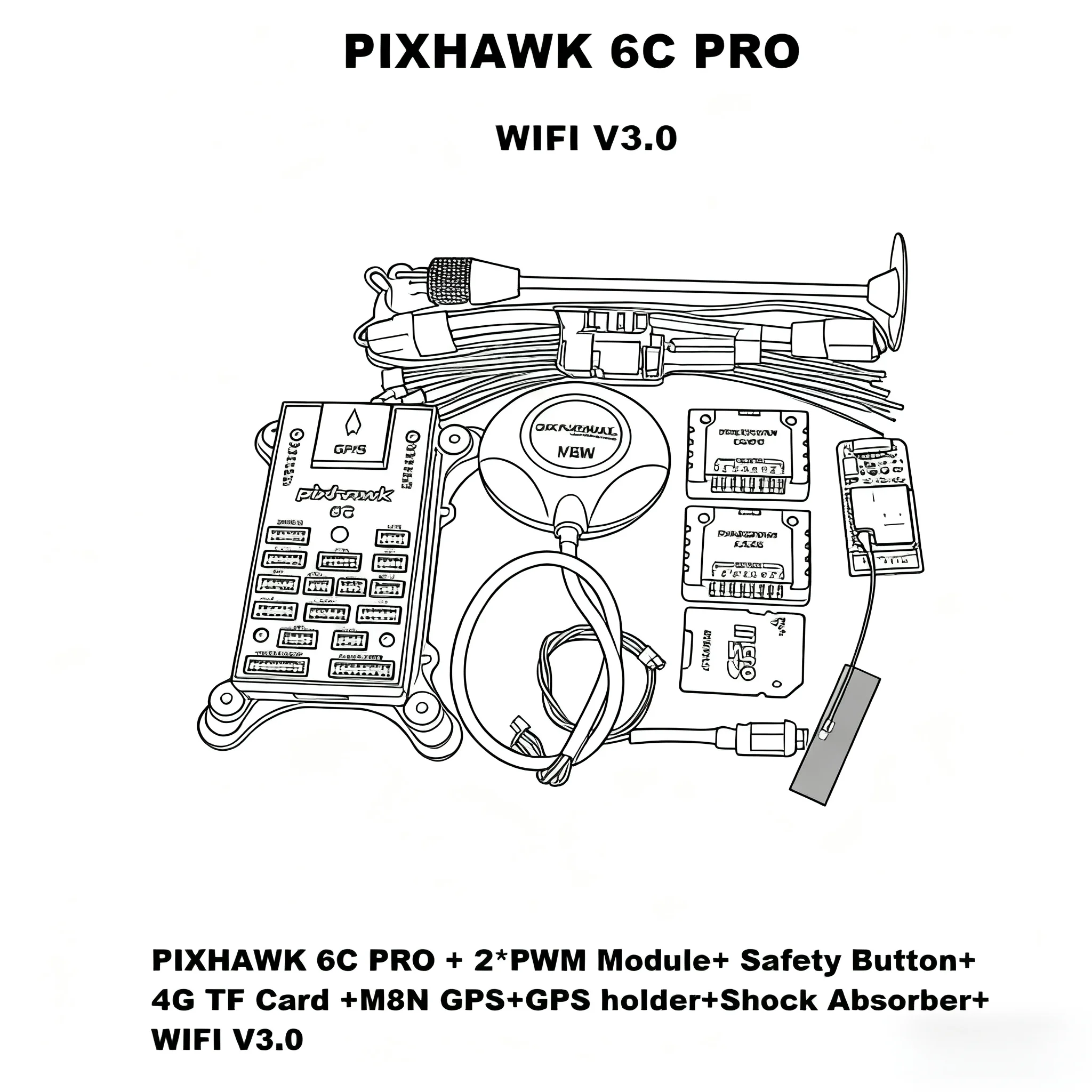 

RC PIXHAWK 6C PRO FMUV6C Ardupilot PX4 32 Bit Flight Controller Autopilot with 4G SD Safety Built-in Buzzer M8N GPS WIFI V3.0