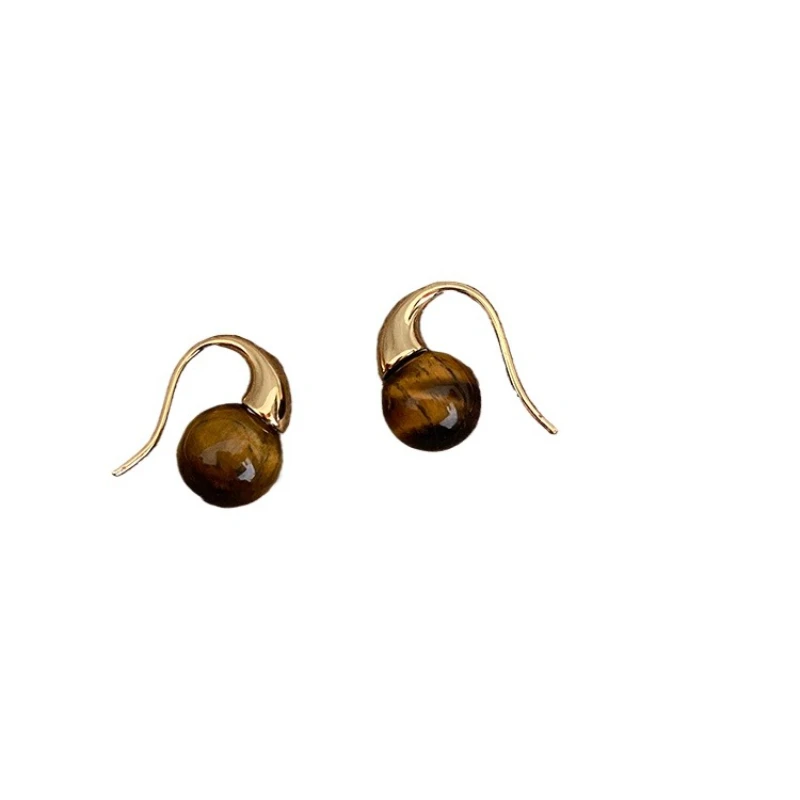 

Vintage tiger's eye stone earrings, high-end tortoiseshell round bead ears, hook ears, and exquisite earrings.