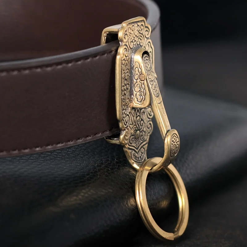 Vintage-Gürtelschnalle aus reinem Messing mit Schlüsselanhänger-Clip – Schlüsselanhänger-kompatible Schnalle für Gürtel, langlebiges Taillen-Accessoire, geeignet für D