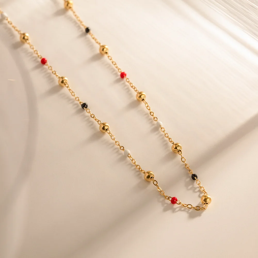 Fashion Stainless Steel Creative Colorful Drip Oil Bead Chain Necklace Women 18k Gold Color Plated Trendy Jewel