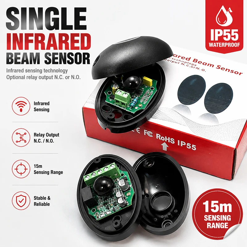 IP55 Single Infrared Beam Detector DC12-24V for Auto Gate Door Window Anti-theft Burglar Security Alarm System
