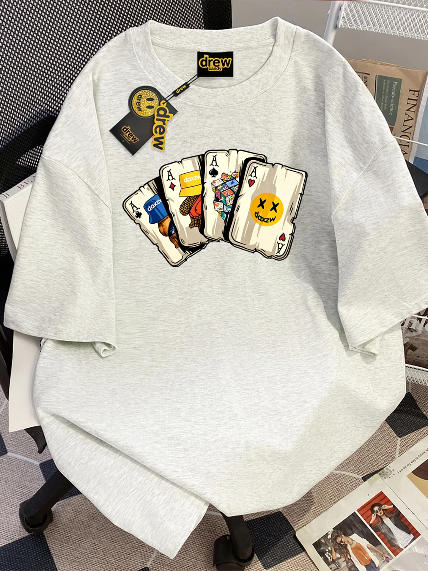 american-casual-brand-poker-print-loose-cotton-t-shirt-short-sleeve-unisex-summer-lazy-style-pure-cotton-heavyweight-t-shirt