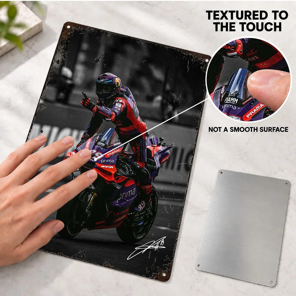 Jorge Martin MotoGP Textured Metal Poster Personalized Aluminum Sign Black And White With Color Accents Wall Art For Workshop