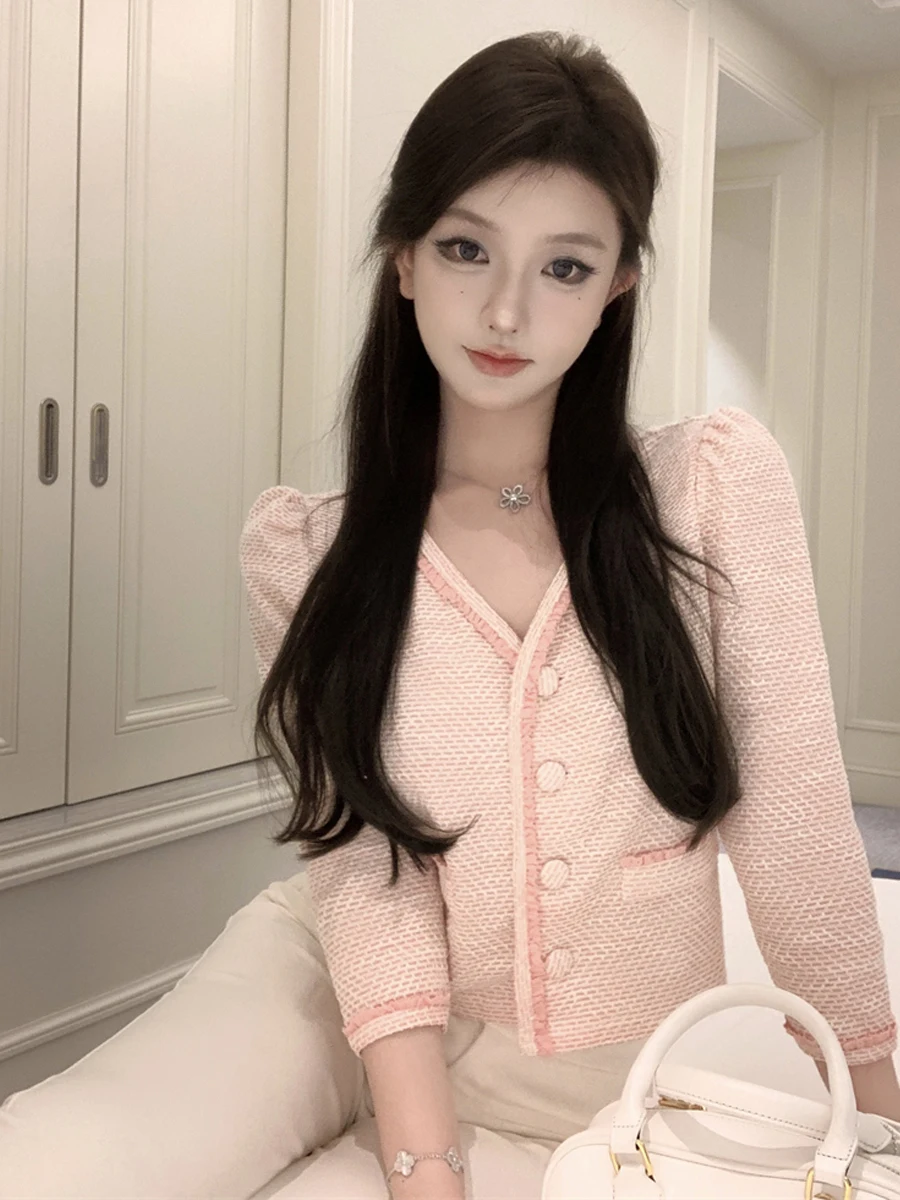 Sexy Single-Button Coarse Tweed Short Coat Loose Slimming Straight-Leg Top Korean Style Gentle Wind Fashion Outerwear