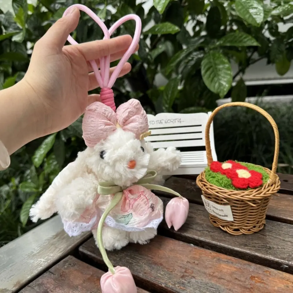 Bow Knot Bow Plush Rabbit Keychain Stuffed Cartoon Rabbit Doll Keyring Kawaii Soft Drooping Ear Rabbit Pendant Girl's Toy