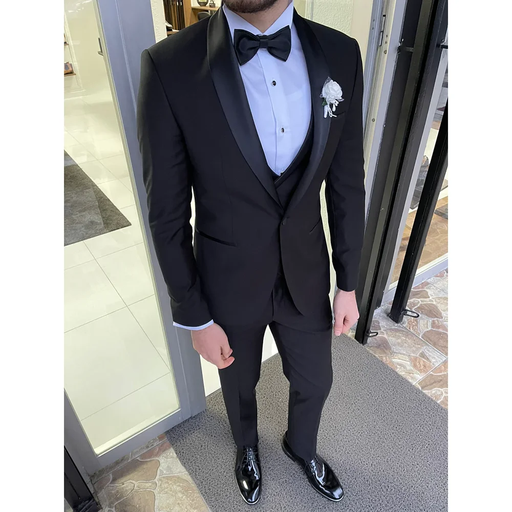 

Single-breasted boutique solid color wedding dress groom set three-piece men's casual business suit