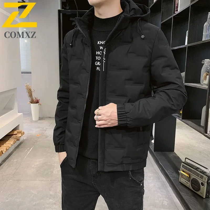 COMXZ Winter Jacket 2025 Handsome Detachable Hood Lightweight Street Down Jacket Travel High-Quality Padding Coat Men's Clothing