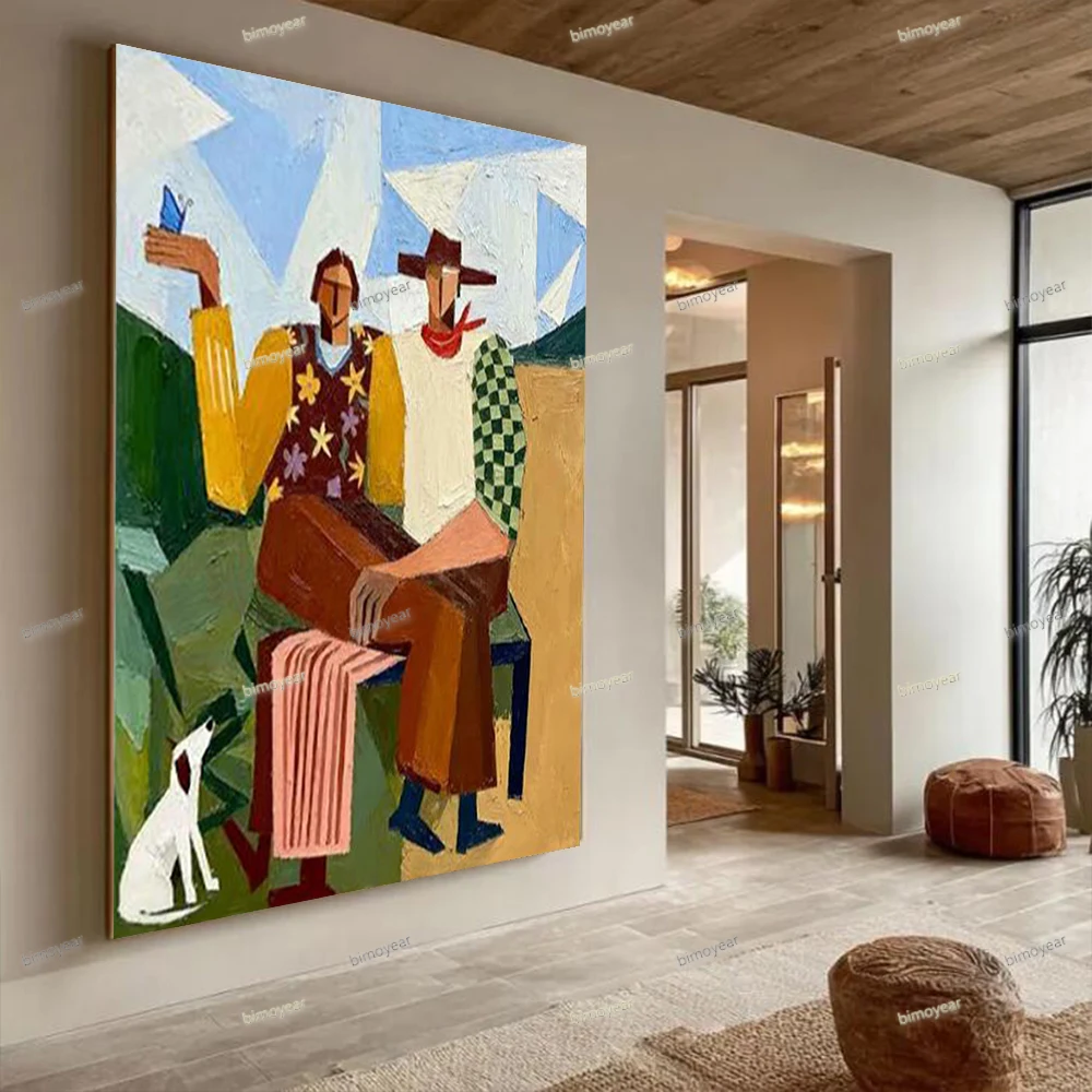 

Matisse-Inspired Female Figure Wall Art Vintage Abstract Canvas Painting Colorful Portrait Home Decor