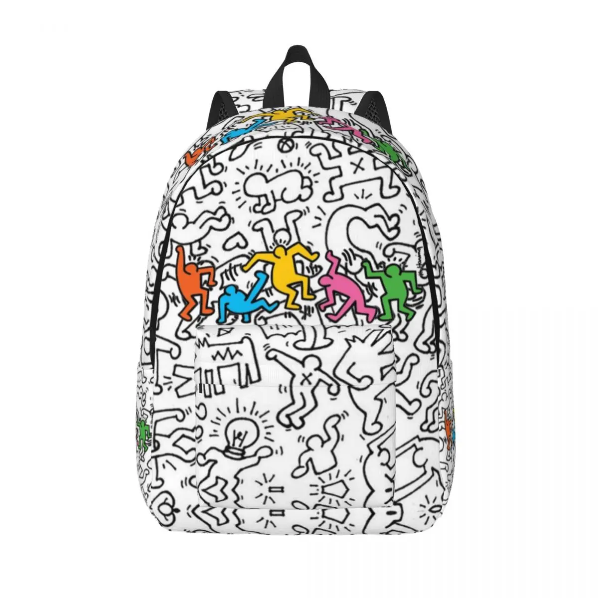 Custom Very Crowded Haring Graffiti Rap Pop Art Canvas Backpacks Men Women Basic Bookbag for College School Indie Aesthetic Bags