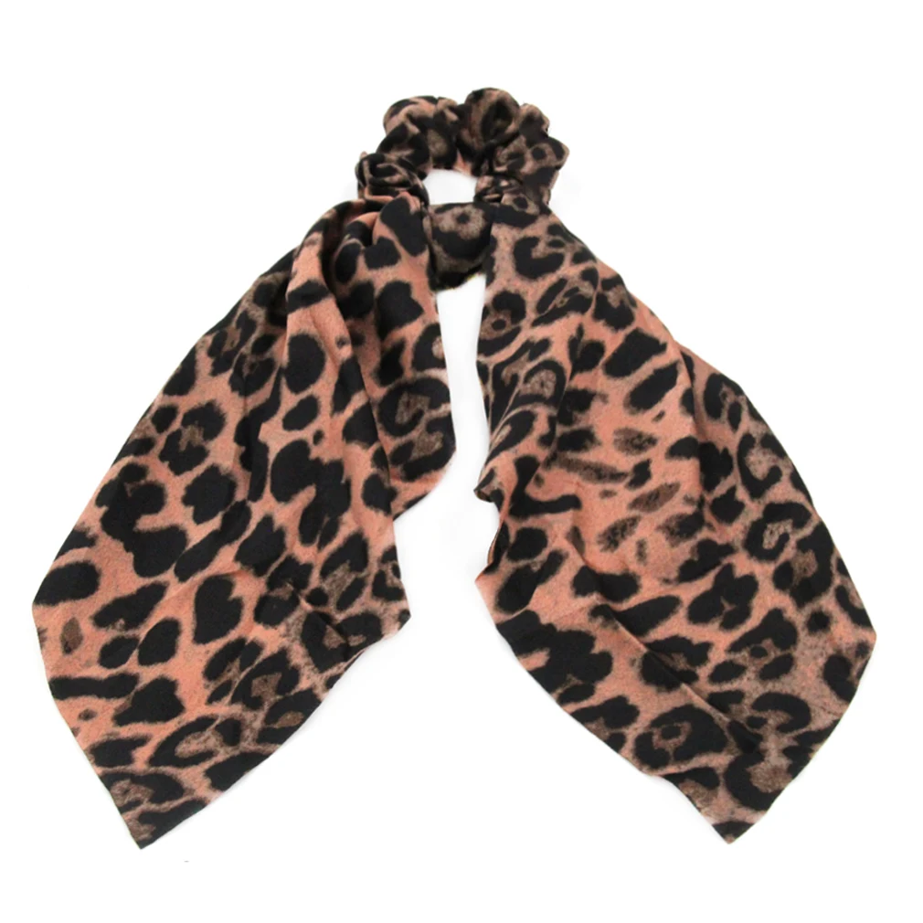 Vintage Leopard Print Satin Long Ribbon Ponytail Scarf Hair Tie Scrunchies Women Girls Elastic Hair Bands Hair Accessories