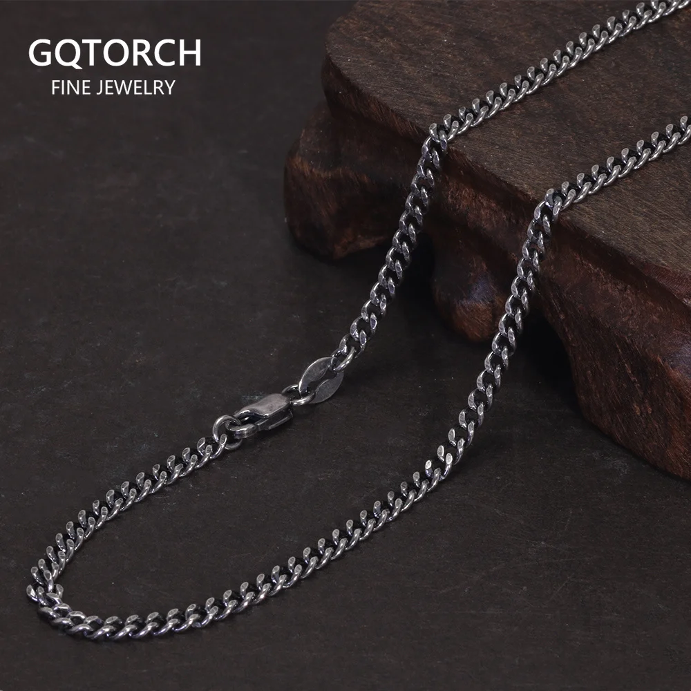 S925 Sterling Silver 2.5mm Whip Rope Men's Necklace Punk Rock Cool Fashion Long Necklace Jewelry