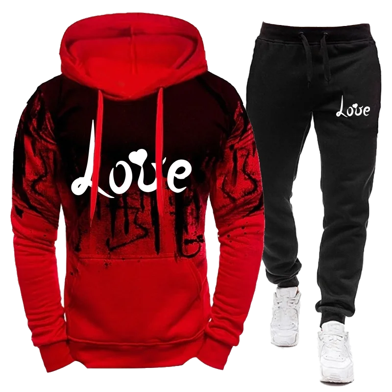 New LOVE Printed Fashion Hoodie Men Sweatshirt and Sweatpant Tracksuit Youth Jogging Suits S-4XL