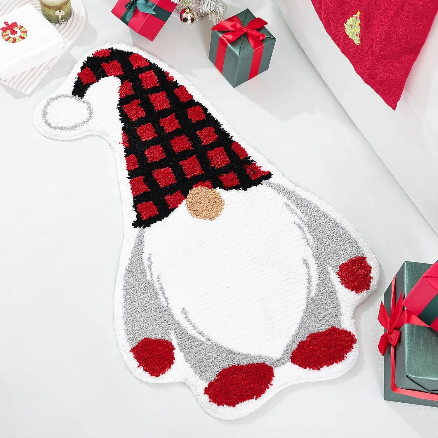 VIKAMA Alfombra navideña estampada con forma de dibujos animados para decoración del hogar, suave y absorbente, para sala de estar y dormitorio, antideslizante, a prueba de suciedad