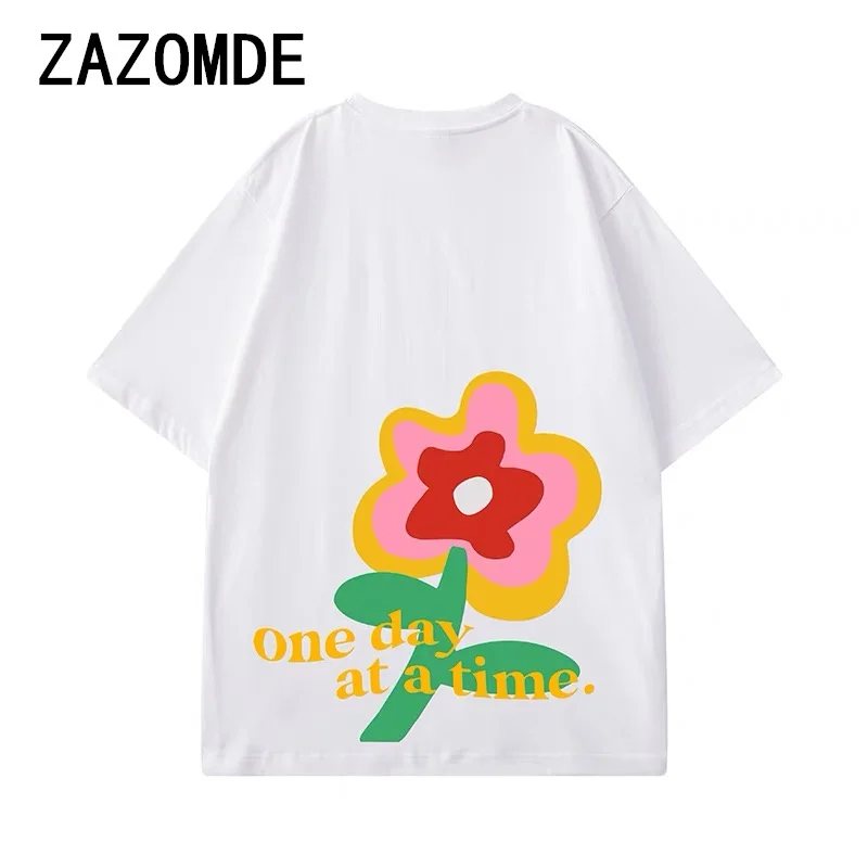 ZAZOMDE 2024 Floral Printed Man All-match Loose Long Sleeve T-shirt Out Wearing Summer Top O-neck Casual Cotton Tees